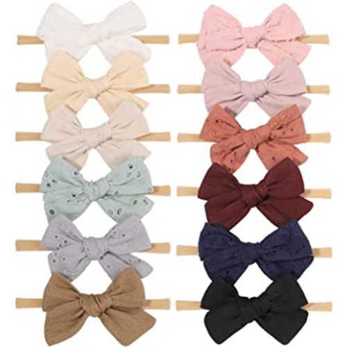jollybows 12pcs Baby Headband Bows for Girls Newborn Soft Nylon Head Wraps Infant Headwrap Hair Accessories Toddler Kids