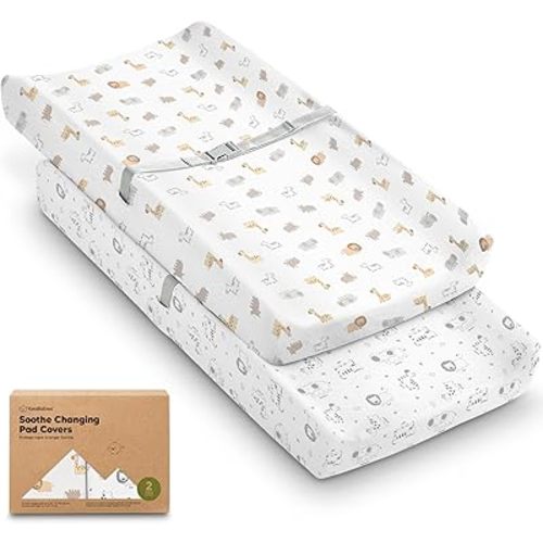 2-Pack Organic Changing Pad Covers for Girl, Boy, Neutral - 100% Cotton Changing Table Pad Cover, Soft Baby Nursery Diaper Changing Pad Sheets,Contour Changing Pads Liners,Change Pad Cover(KeaSafari)