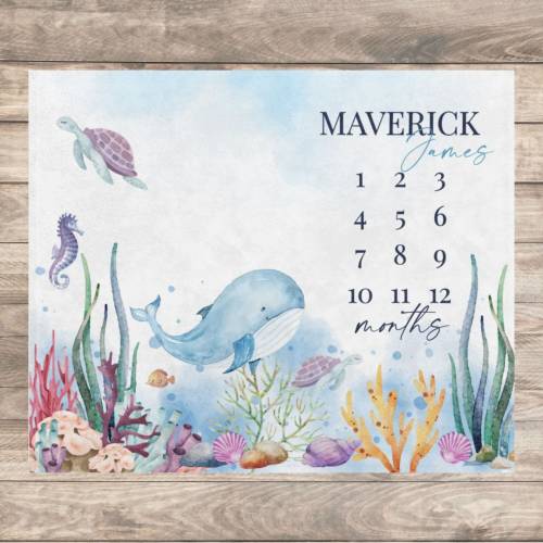 Under the Sea Baby Milestone Blanket Boy, Whale Month Blanket Girl, First Year Calendar Monthly Growth Chart, Ocean Nursery Baby Shower Gift