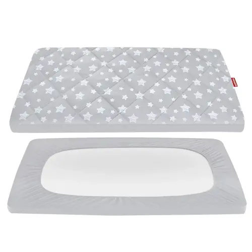 Pack and Play Sheets Fitted, Breathable Thick Playard Lovely Print Cover 39"×27"×5" Compatible with Graco Pack n Play, Gray Star