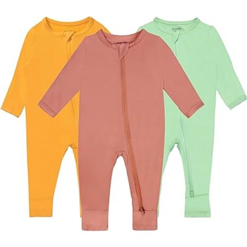 GUISBY Baby Pajamas with Mitten Cuffs - 3Pcs Girls Boys 2 Way Zipper Long Sleeve Rayon Sleepers