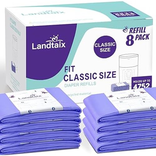 Refills Compatible with Dekor Classic Diaper Pail Refills | 8 Count for 4752 Diapers(Extra 20% Lengths) Diaper Pail Bags with Extra 30% Thickness Powerful Odor Eliminate Lavender Scent for Baby/Adult