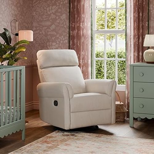 DaVinci Suzy Flex Nursery Recliner and Swivel Glider with Adjustable Headrest and Armrests, High Pillowback in Beach | GREENGUARD Gold, FSC, CertiPUR-US® Certified