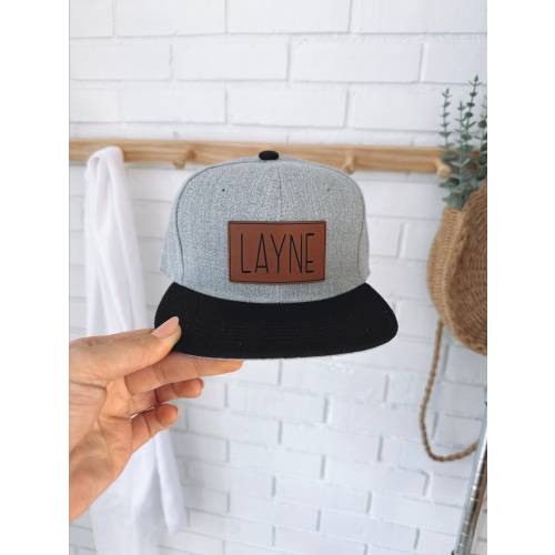Two Tone Leather Patch Hat, Personalized, Flat Bill, Custom Infant Toddler Kids Youth Snapback Hat, Child Cap