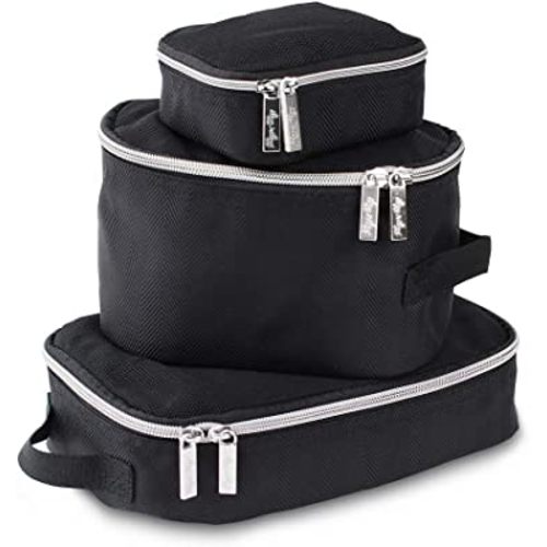 Itzy Ritzy Packing Cubes For Travel – Set of 3 Packing Cubes or Travel Organizers; Each Travel Cube Features a Mesh Top, Double Zippers and a Fabric Handle (Black with Silver Hardware)