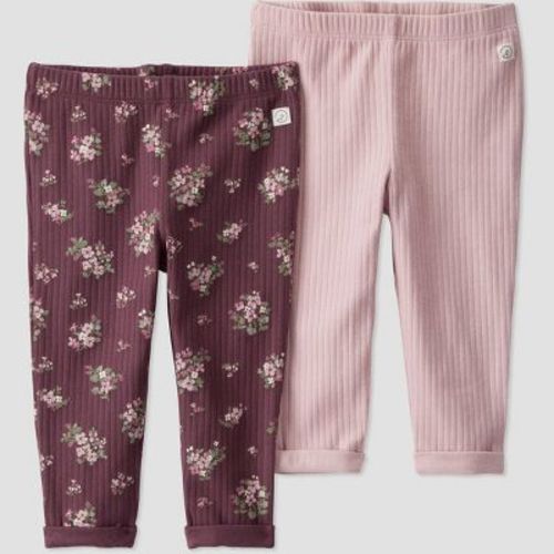 Little Planet By Carter's Organic Baby Girls' 2pk Ribbed Pull-on Pants - Brown/pink Newborn