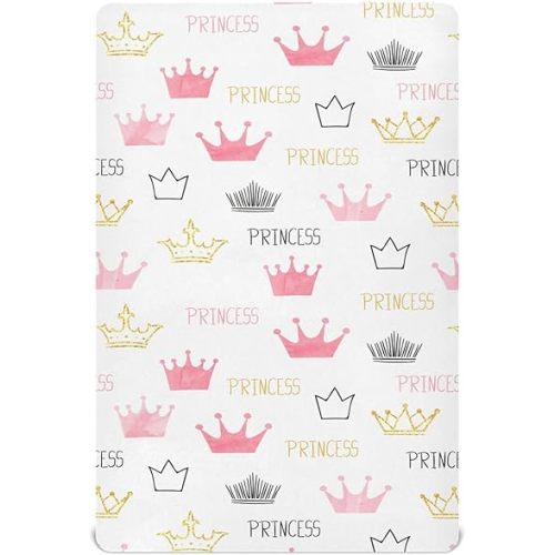 Crib Sheets for Boys Pink Golden Princess Crown Toddler Baby Girl Sheets for Crib,Neutral Mini Crib Nursery Mattress Sheets Fitted,Crib Mattress 52 * 28 * 9In