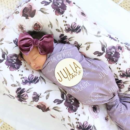 Personalized Dusty Purple Baby Name Swaddle Blanket - Block & Script