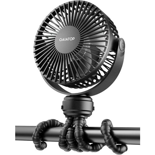 Gaiatop Mini Portable Stroller Fan, Battery Operated Small Clip on, Detachable 3 Speed Rechargeable, 360° Rotate Flexible Tripod Better Cooling for Car Seat Crib Treadmill Travel Black