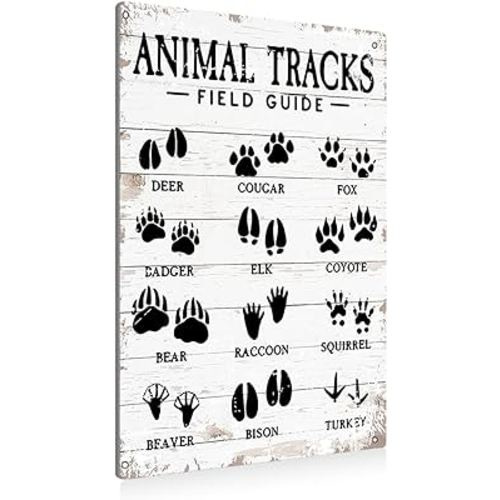 Animal Tracks Field Guide Sign Metal Tin Sign Wall Art Decor Farmhouse Home Rustic Decor Gifts - 8x12 Inch