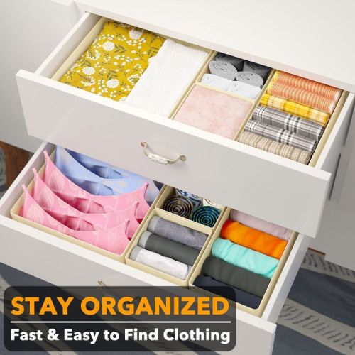 Set of 12 Collapsible Drawer Organizer Bins for Clothes, Closet Organizers and Storage Dividers for Clothing (Beige)