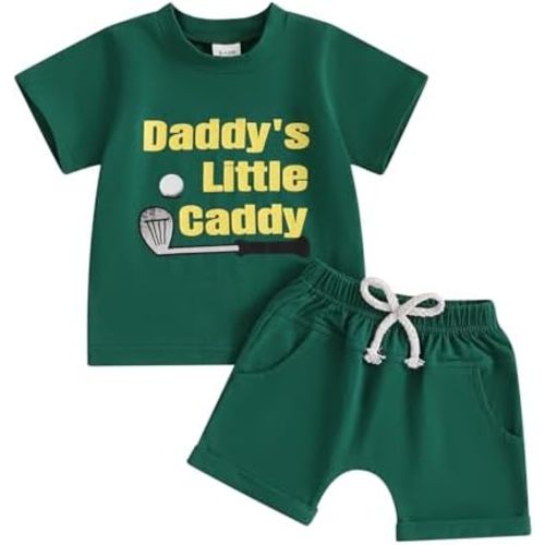 Toddler Baby Boy Masters Golf Outfit Short Sleeve Funny Letter Print T Shirts + Shorts Set Infant Summer Clothes