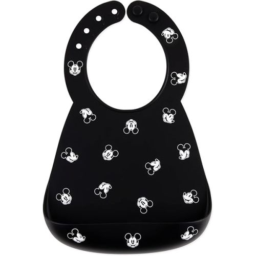 Bumkins Disney Bibs, Silicone Pocket for Babies, Baby Bib for Girl or Boy, for 6-24 Months Up to Toddler, Essential Must Have for Eating, Feeding, Baby Led Weaning Supplies, Mess Saving, Mickey Mouse