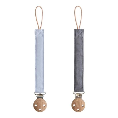mushie Linen Baby Pacifier Clip Holder | Soft Fabric Strap, 2-Pack (Powder Blue/Deep Sea)