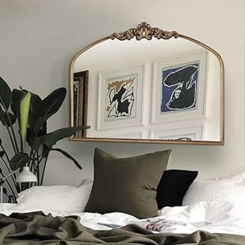 Arched Mirror,Gold Traditional Vintage Ornate Baroque Mirror,Antique Brass Mirror for Entryway/Fireplace/Living Room/Hallway/Bathroom.36 X30 Gold