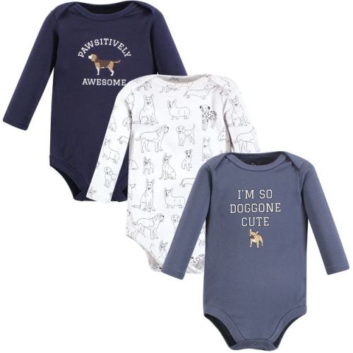 Hudson Baby Infant Boy Cotton Long-Sleeve Bodysuits, Boy Dogs 3-Pack