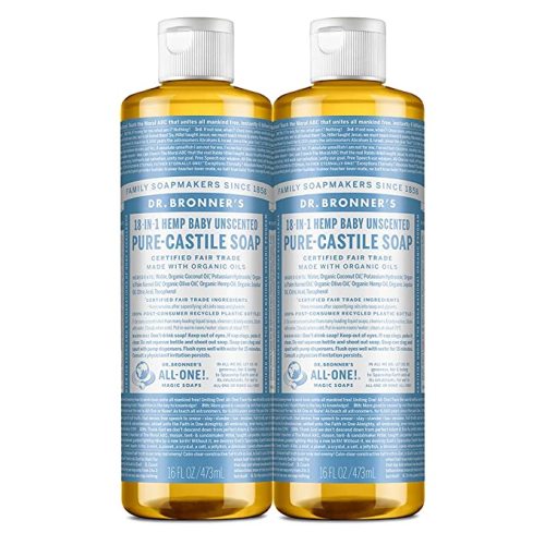 Dr. Bronner's - Pure-Castile Liquid Soap (Baby Unscented, 16 ounce, 2-Pack) - Made with Organic Oils, 18-in-1 Uses: Face, Hair, Laundry and Dishes, For Sensitive Skin and Babies, No Added Fragrance