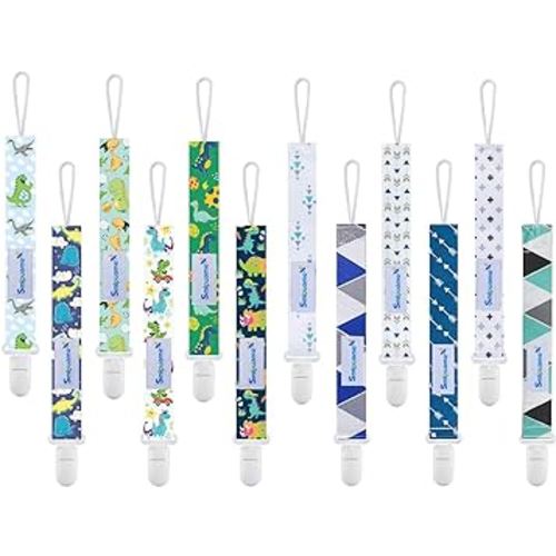 Smlpuame Baby Pacifier Clip for Boys,12 Pack Stylish Binky Clips Strap,Paci Holder with Clips Universal Lightweight Fits Most Pacifiers Teeher Toy Teething Ring Soothie,Baby Gifts