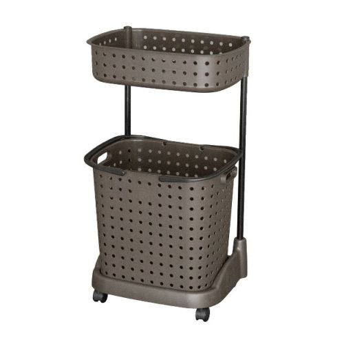 JEJ Astage Mobile Storage Laundry Baskets with Shelf Rack Tier Dark Brown