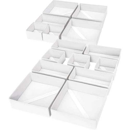 DIMJ Drawer Organizer Clothes, 15 Pack Fabric Drawer Organizer Bins, Foldable Baby Clothes Organizer & Dresser Organizer For Nursery, Clothes, Bedroom, Closet, Socks, Bra, Tie,White