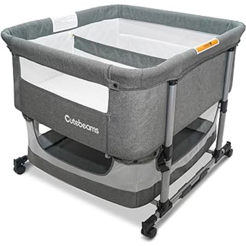 Twin Bassinet for 2 Babies, 3 in 1 Bedside Co Sleeper Double Bassinet for Twins, Rocking Bassinet for Baby with Wheels and Storage Basket, Includes Mattress (Grey)