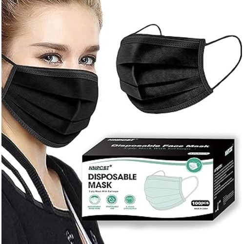 NNPCBT 100PCS 3 Ply Black Disposable Face Mask Filter Protection Face Masks