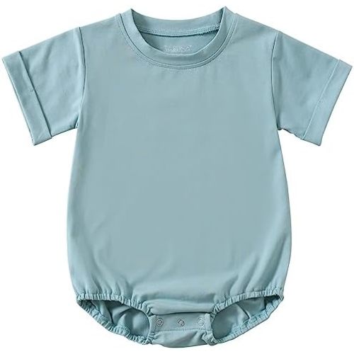 Jimonda Baby Boy Girl Bubble Romper Solid Color Bodysuit Short Sleeve Organic Cotton T-Shirt