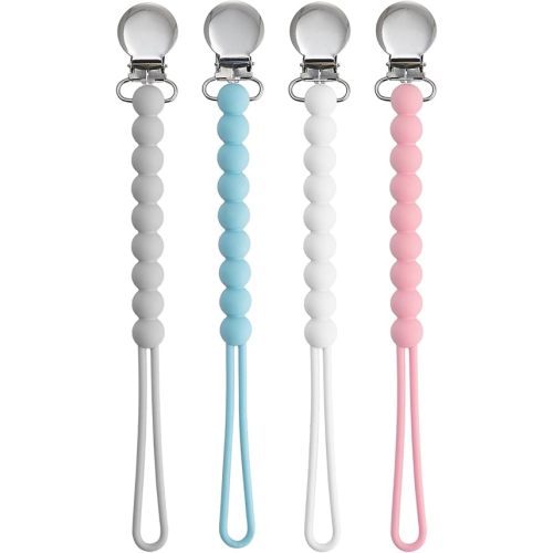 Pacifier Clips for Boys Girls - MORIBOX 4 Pack Paci Clip Soothe Baby Binky Holder for Shower Birthday Gift