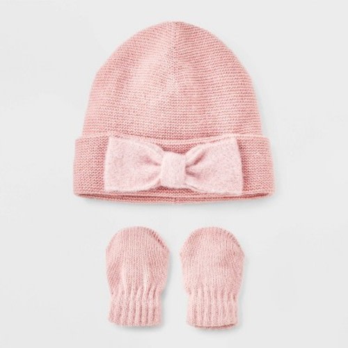 Baby Girls' Bow Hat and Mitten Set - Cat & Jack™ Pink, Size: Newborn
