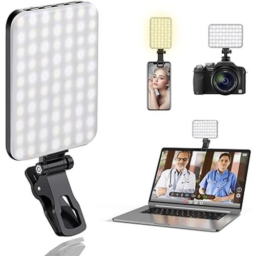 ALTSON 60 LED Portable Selfie Light Video Conference Lighting with Clip & Camera Tripod Adapter Rechargeable 2200mAh CRI 97+, 3 Light Modes for Phone iPhone Webcam Laptop Photo Makeup