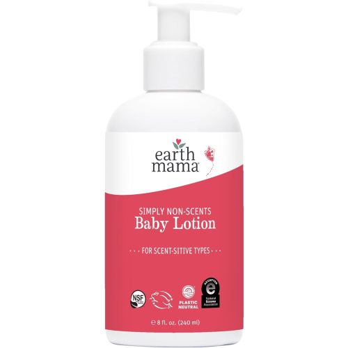 Earth Mama Simply Non-Scents Baby Lotion for Dry Skin, Calendula Cream, Skin Care for Kids, Organic Moisturizer, Unscented Lotion with Aloe Juice, Rooibos, & Shea Butter, 8-Fl oz