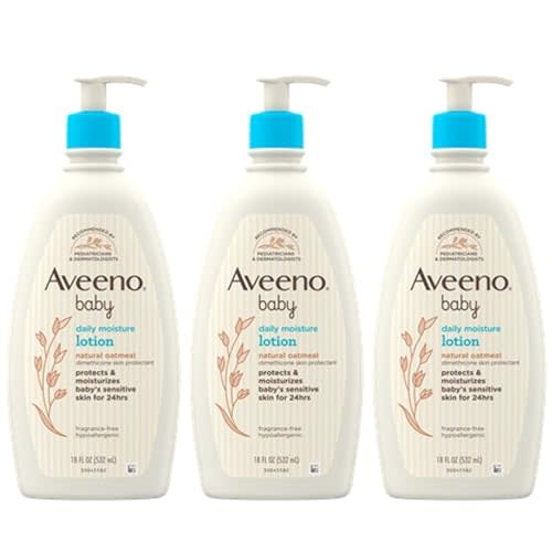 Aveeno Baby Daily Moisture Lotion for Delicate Skin with Natural Colloidal Oatmeal & Dimethicone, Hypoallergenic, Fragrance-, Phthalate- & Paraben-Free, 3 x 18 fl. oz