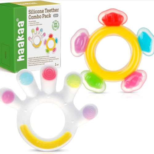 Haakaa Silicone Teether Combo - Baby Freezer Teething Toy - Soft Cold Teether - Soothe Teething Pain & Itching Gums - Perfect Size - Palm & Ferris Wheel Shape for 3M+ Babies BPA Free - 2 pk