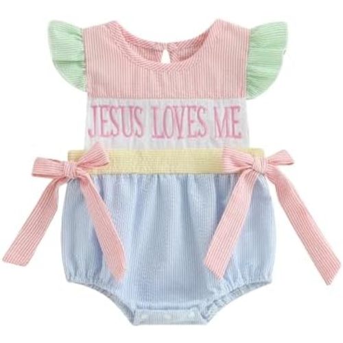 Newborn Baby Girl Easter Outfit Smocked Baby Girl Clothes Embroidered Ruffle Sleeveless Infant Romper Spring Clothing