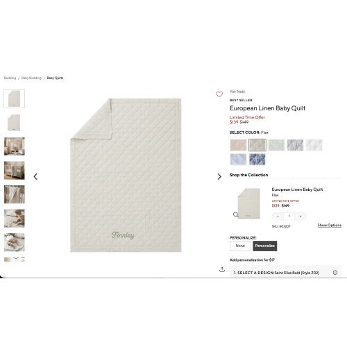 European Linen Baby Quilt  in Flax (color)| Pottery Barn Kids
