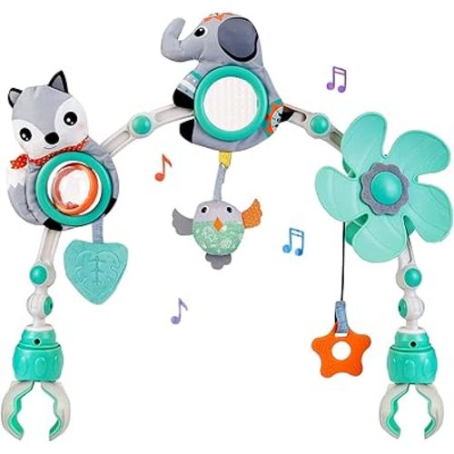 Baby Stroller Arch Mobile, Adjustable Musical Arch Toys Mobile for Crib with Universal Clamps, Versatile Activity Toy Bar for Baby Bouncer Infant Baby Car Seat Toys Mobile for Bassinet Swing - Gray