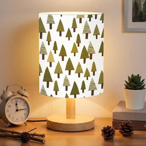 VIHOSE Woodland Kids Table Lamp for Bedroom Kids Bedside Lamp with Linen Wooden Nightstand Cartoon Nursery Lampshade for Girls Boys Living Room