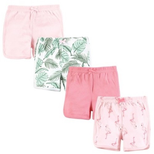 Hudson Baby Infant Girl Shorts Bottoms 4-Pack, Palm Flamingo, 3-6 Months