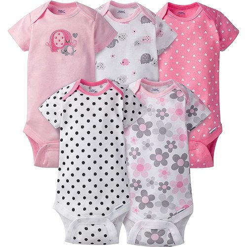 Gerber Baby Girls' 5-Pack Short Sleeve Variety Onesies Bodysuits
