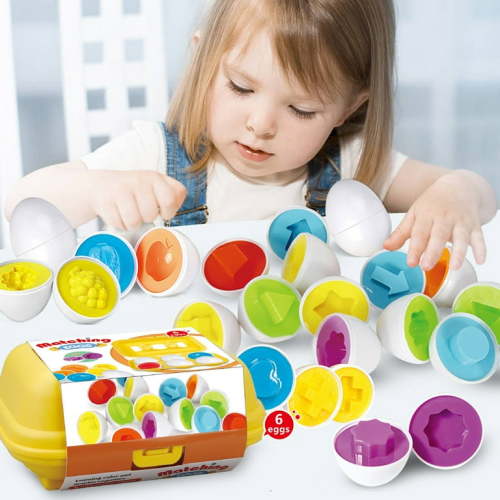 NimJoy Baby Shape and Color Matching Eggs Puzzle Christmas Gift Easter Toy for 1 2 3 Year Old Toddlers STEM Educational, 6 Pcs