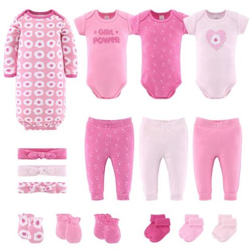 The Peanutshell Layette Gift Set for Baby Girls, Pretty Pink, 16 Essential Pieces, 6-9 Months, Pink