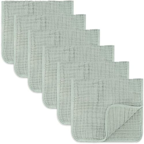 Muslin Burp ClothsLarge 100% Cotton Hand Washcloths 6 Layers Extra Absorbent and Soft (Fern, 6-Pack, 20" X10" )