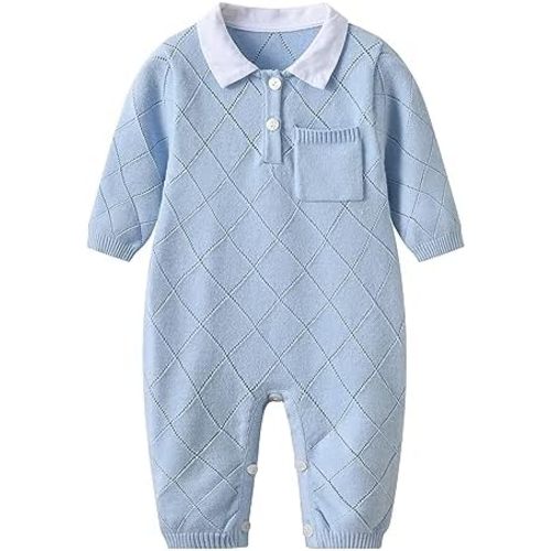 Baby Infant Boy Girl Peter Pan Collar Knit Sweater Romper Outfit Clothes One-Piece Coverall Baby Clothing Jumpsuit