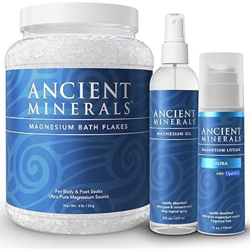 Ancient Minerals Magnesium Bath Flakes - Magnesium Oil Spray and Lotion Ultra with MSM - High-Absorption Efficiency for Relaxation, Wellness & Muscle Relief