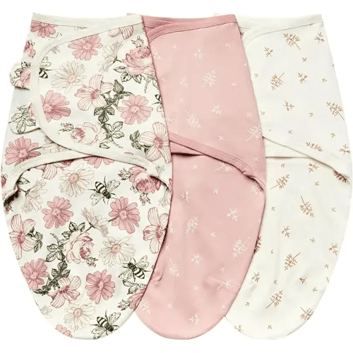 insular Baby Swaddle Wrap, Swaddle Blanket for Newborn and Infant, Adjustable Swaddling Set for Boy and Girl, Soft Cotton Baby Sleep Sack 3 Pack, Floral, Small(0-3 Month)