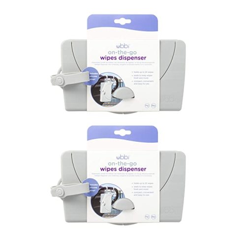 Ubbi On-the-Go Baby Wipes Dispenser, Portable Wipes Container for Travel, Diaper Bag Accessory Must Have for Newborns, Reusable Wipes Holder, Gray, Set of 2 - Gray Wipes Dispenser, 2 Pack
