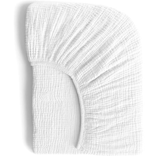 Muslin Crib Sheets, 100% Organic Cotton, Breathable and Ultra-Soft, Standard Crib Sheet Mattress (28"x 52") for Girls and Boys, Neutral Fitted Baby Crib Sheet (White)