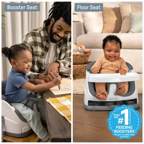 Ingenuity Portable Infant Booster Baby Base 2-in-1 Convertible High Chair with Self Storing Tray, Grey