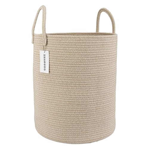 XUANGUO Cotton Rope Laundry Basket Hamper for Clothes Woven Storage Basket for Living Room Bedroom Boho Tall Rope Baskets for Blanket Toys Pillow Towels Baby Nursery Hamper Bin oatmeal