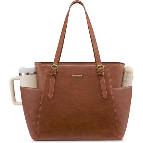 LOVEVOOK Laptop Tote Bag for Women With Large Cup Holder, Leather Work Tote Bag for Women,17.3 Inch Professional Computer Briefcase Business Teacher Commuter Shoulder Bag,Office Travel Gift